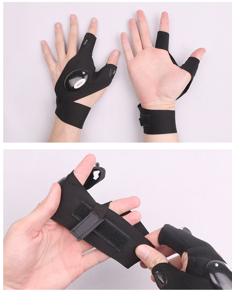 Перчатки для рыбалки на открытом воздухе, волшебный ремешок, без пальцев, светодиодный фонарь, чехол для выживания, кемпинга, пешего туризма, велоспорта, спасательные перчатки